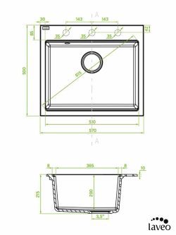 Granitna sudopera Tau 57x50cm Mat Crna-2