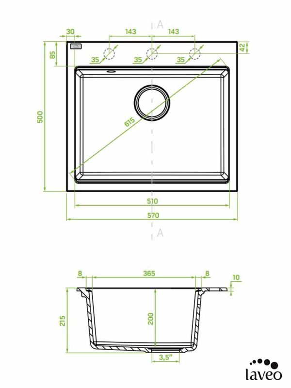 Granitna sudopera Tau 57x50cm Mat Crna-2