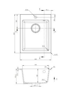 Granitna sudopera VESTA 40x50cm Crna mat ugradna 1