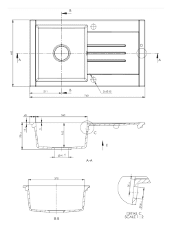 Granitna sudopera ARONA 76x44cm Siva grafit ugradna 1