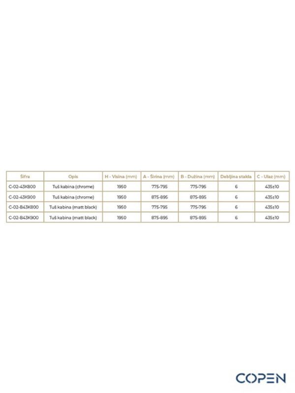 Tuš kabina R80x195cm C-02-43R800 Copen Atlas-Pro-2