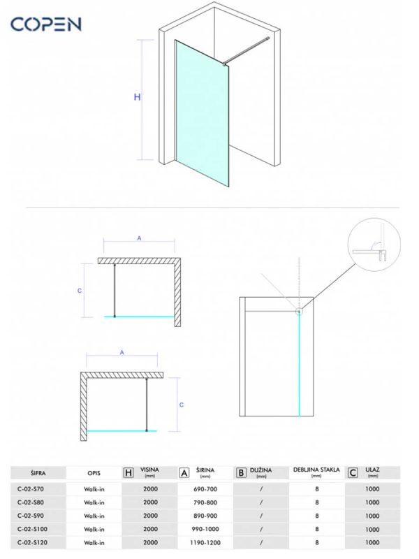 Walk-in paravan Copen Monte 140x200cm-4