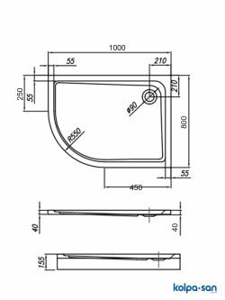 Kolpa-san tuš kada Malur-l 100x80cm obloga-2