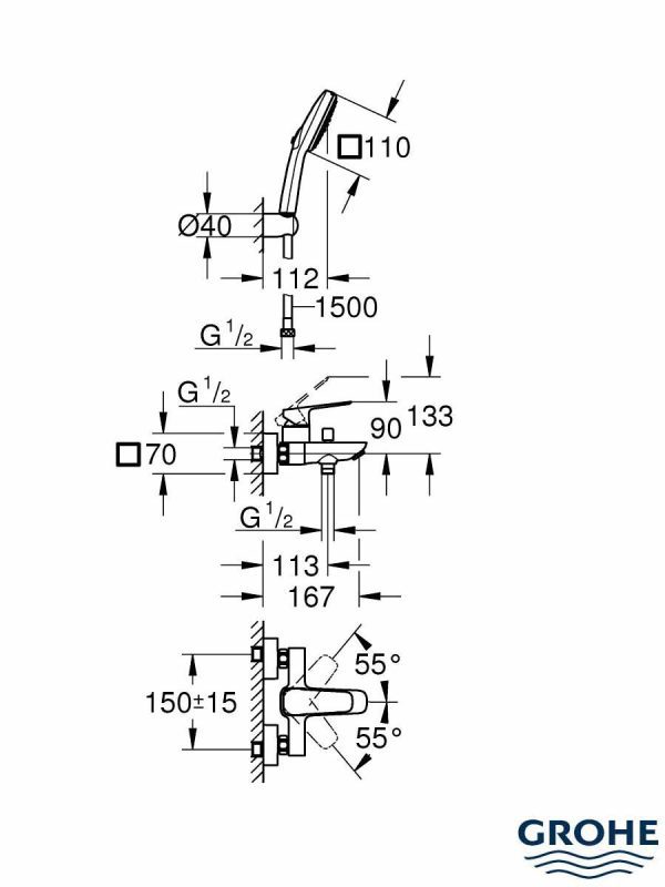 Baterija za kadu sa tušem Cubeo 101814000-3