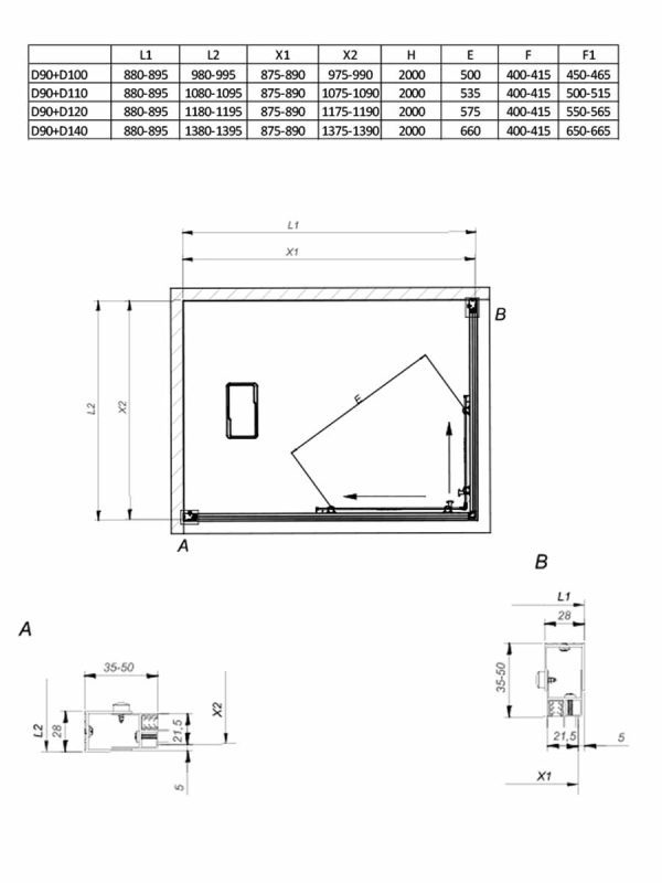 Tuš kabina Venus srebrna 90x110x200cm 6mm činčila-2