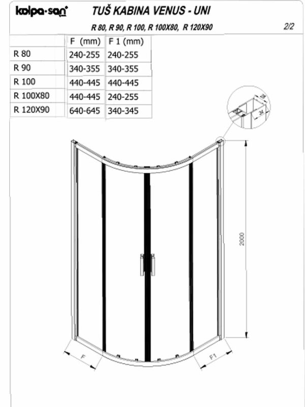 Tuš kabina KolpaSan Venus R80x200cm činčila 6mm 660400-3