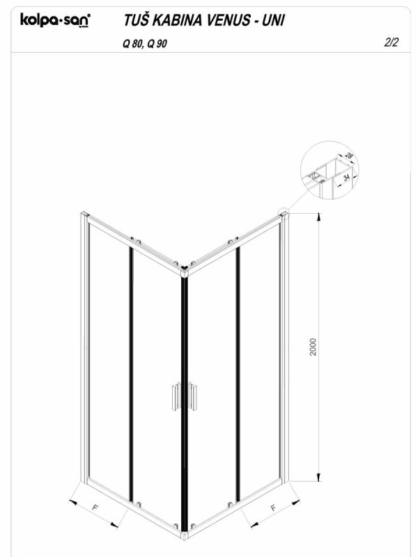 Tuš kabina KolpaSan Venus 90x90x200cm Srebrna Činčila 6mm-2