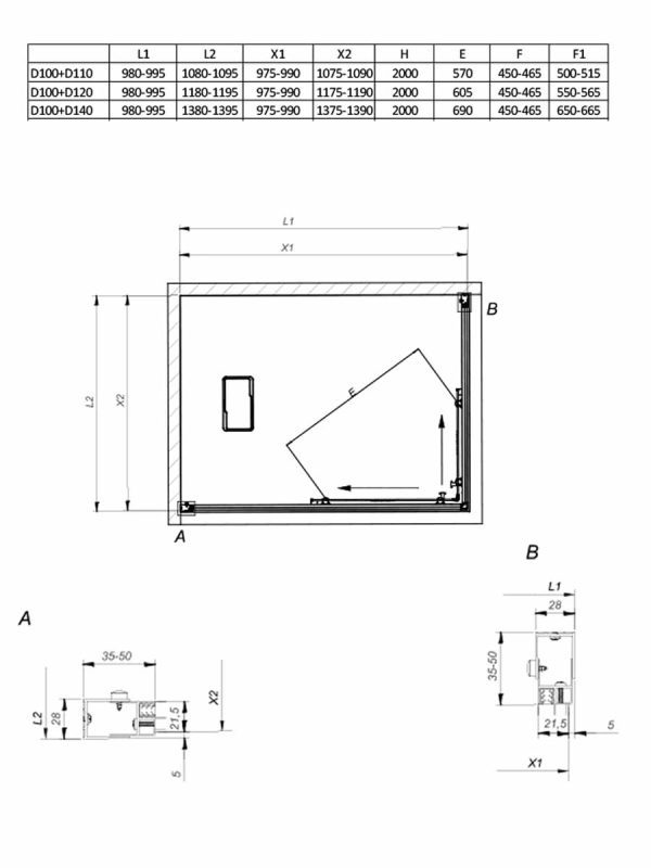 Tuš kabina Venus crna 100x110x200cm 6mm providno-2