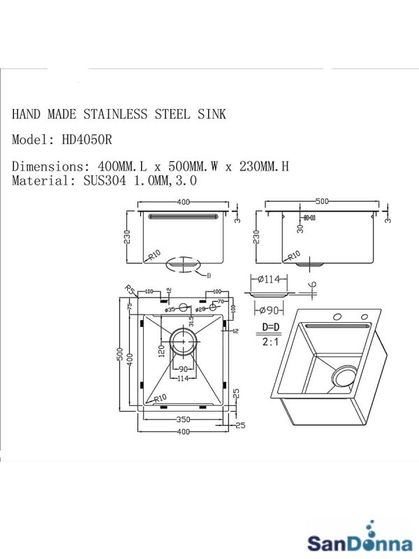 Inox sudopera HD4050R Koper komplet SanDonna-2