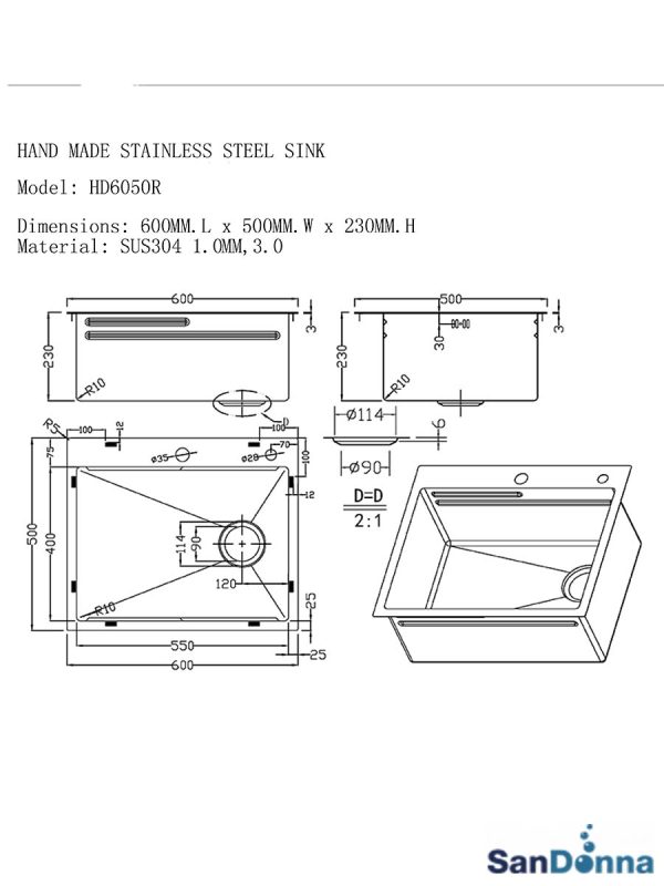 Inox sudopera HD6050R Zlatna komplet SanDonna-2