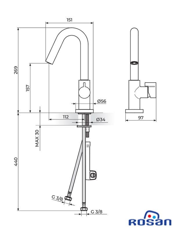 Baterija za lavabo S3 Rosan 330201 1