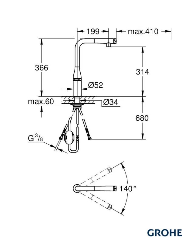 Baterija za sudoperu Grohe Essence 31615A00 SMART 5