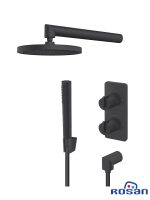 Set Termostatska Ugradna baterija sa zidnim i ručnim tušem S3 Black Rosan 331601B