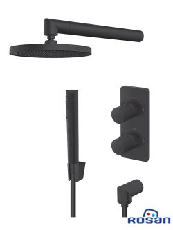 Set Termostatska Ugradna baterija sa zidnim i ručnim tušem S4 Black Rosan 431601B