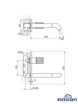 Ugradna baterija za lavabo S4 Black Rosan 431401B 1