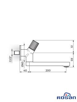Zidna baterija za hladnu vodu - pokretni izliv 200mm S4 Black Rosan 452200B 1