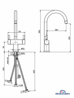 Baterija za sudoperu filter priključak crna Rosan JF38002B -2