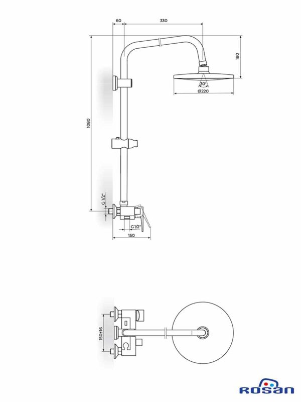 Usponski tuš+slavina za kadu B137354B-3